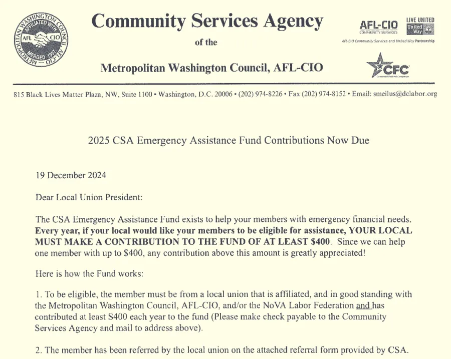 2025 CSA Emergency Assistance Fund Contributions